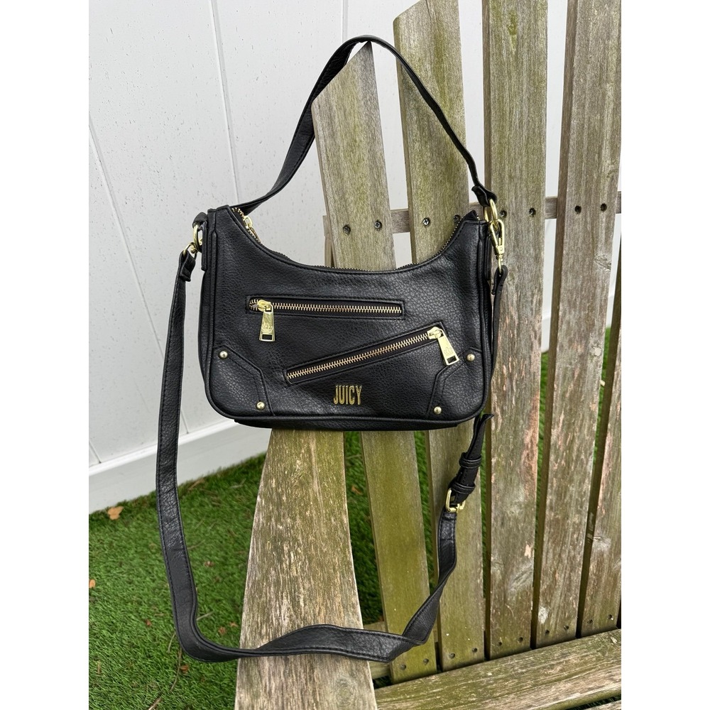 Juicy Couture Black Faux Leather‎ Moto Chic Crossbody Shoulder Bag Zipper NWOT G